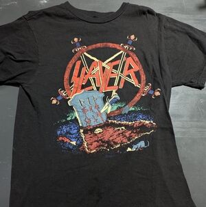 Black Slayer Authentic Concert Overseas Graphic T-Shirt With Dates And Cities